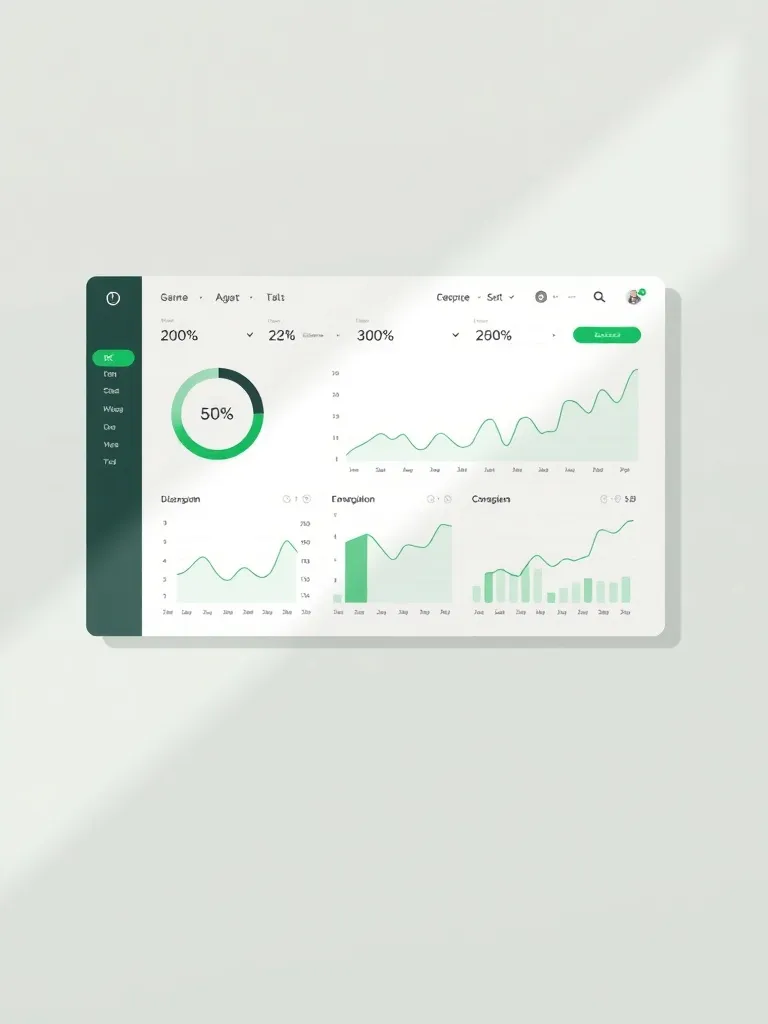 A minimalist digital dashboard showing financial trends, cle